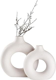 Weiße Donut Keramik Vase Satz von 2 für Moderne Home Decor, Runde Matte Vasen für Pampasgras, …