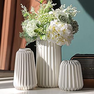 Vasen Deko -Weiße Keramik Vases Satz von 3 für Moderne Home Decor,Deco Matte Vase für Pampasgr…