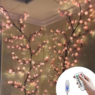 Kirschblüten Willow Vine Wand Deko – 120CM 48 LEDs Lichterkette Wanddeko mit Fernbedienung, 8 Mo…