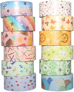 YUBX 12 Rollen Washi Tape, Masking Tape Set Goldfolie Blume Dekoratives Klebeband Bunt für DIY H…