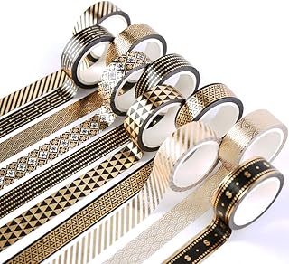 10 Rollen Washi Tape, Masking Tape schwarz-goldene Foliendruck, dekoratives Klebeband für Scrapb…