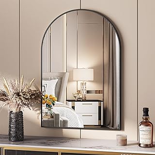 Wandspiegel 66x96cm, Badspiegel mit Aluminiumrahmen, Bogen Halbkreisförmig Schminkspiegel, Gehä…