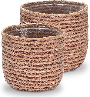 Decorasian Seegras Blumentopf – Übertopf geflochten – dekorativer Planzenkorb mit Folieneins…