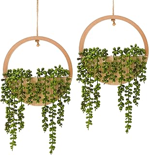 Hängende Pflanze, künstliche Sukkulenten, künstliche Perlenschnur, Pflanzen, 31,8 cm, im Holzt…