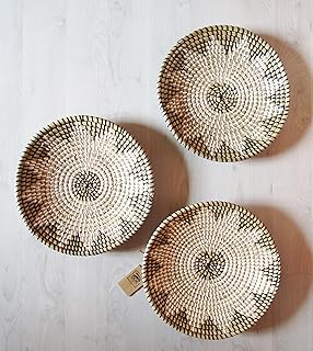 Generisch Wandteller geflochten Seegras 3er Set Teller Wanddekoration Boho 30 cm Durchmesser