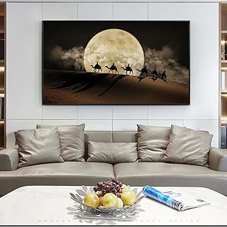 LZJAGXX Desert Moon Night Scene Wall Art Posters And Prints Camel in the Desert Landscape Canvas …