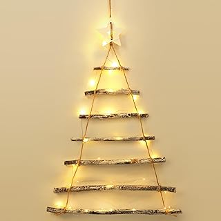 Holzleiter Tannenbaumm, Wanddeko Weihnachten Holzstrickleiter, Weihnachtsbaum Leiter zum Aufhäng…