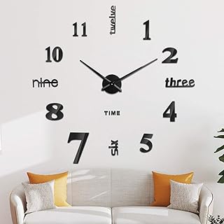 SOLEDI 3D Wanduhr Groß XXL zum Kleben – DIY Mute Modern Uhr Wandtattoo für Wohnzimmer Küche Sc…