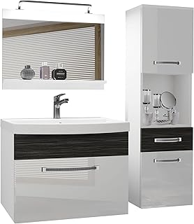 Belini Badezimmer Badmöbel Set Vollausstattung mit Waschbecken Unterschrank Waschtisch Spiegel L…