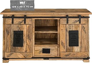 TV Kommode Florenz Mango Holz | Vintage Sideboard mit Schubladen & Schiebetür | Industrial Desig…