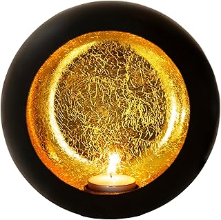Gadgy Teelichthalter Schwarz Gold – Windlicht Esstisch Deko – Teelichthalter Metall rund – Windli…