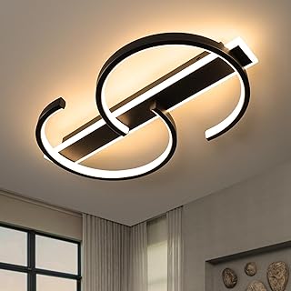 LED Deckenleuchte Dimmbar Deckenlampe Schwarz Wohnzimmerlampe 35W mit Fernbedienung 2-Ringen krei…
