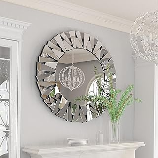 Wandspiegel rund groß modern für Wohnzimmer Schlafzimmer Flur 80 cm Silber