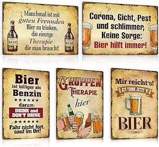 5er Set Blechschilder Lustiger Spruch – Retro Metallschild 20x30cm – Vintage Schild für Bar Club…