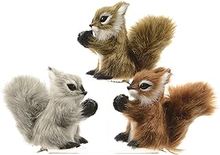 Kaemingk Eichhörnchen Dekoration 3er Set, Kunstfell, Braun, Grau, Beige, 7,5 x 3,5 x 8 cm, Klass…