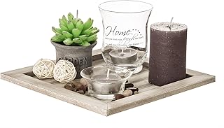 ootb Deko-Teelichtteller, Geschenkset, Glas Holz, Mehrfarbig, 20 x 20 x 8