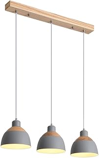 Pendelleuchte Vintage Holz Metall Grau Esstisch-Lampe Industrie E27 Fassung 3-flammig Hängeleuch…