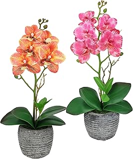 Kunstblume Schmetterling Orchidee 35cm mit Blätter im Topf Künstliche Blume Kunstorchidee Phala…