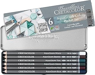 CRETACOLOR Aquagraph Colors Pocket Set, Wasservermalbare Graphitstifte mit Farbakzenten für Aqua…
