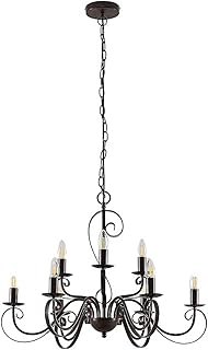 Lindby Kronleuchter Caleb (Landhaus, Vintage Rustikal) in Braun aus Metall (9 flammig E14) – Pend…