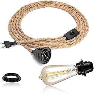 FRIDEKO HOME Pendelleuchte Kit mit Schalter – Vintage Lampenkabel mit 4.5M gedrehten Hanfseil E27…