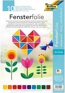 folia 455409 – Fensterfolie, selbsthaftend, transparent, farbig sortiert, ca. 23 x 33cm, 10 Blatt…