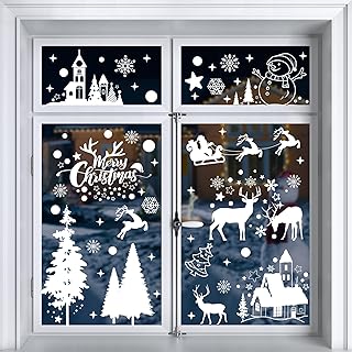 Fensterbilder Weihnachten Selbstklebend, 148 Weiß Fensterdeko Weihnachten, Wiederverwendbar Stat…