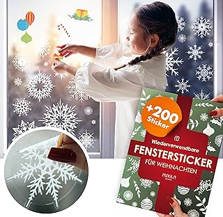 Fensterbilder Weihnachten 200 Stück Schneeflocken – Weihnachtsdeko Fenster selbstklebend – W…