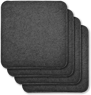 Rubberneck 4er Set rutschfeste Filz Sitzkissen eckig, Stuhlkissen mit Antirutsch-Noppen, dunkelgrau