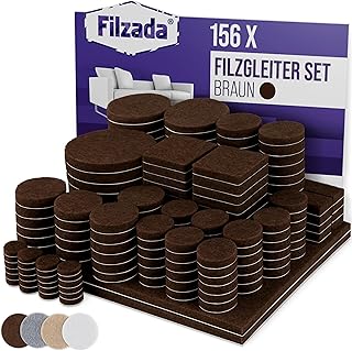 Filzada® Filzgleiter Selbstklebend Set 156 Stück (Eckig und Rund) – Braun – Profi Möbelgleiter…
