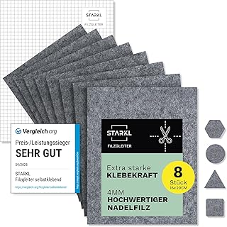 Filzgleiter selbstklebend zum Zuschneiden I 8 Stück 16 x 20cm – 4mm I Filzgleiter für Stühle I…