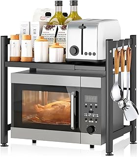 2-stufiges Erweiterbares Mikrowellen Regal,Mikrowellenständer mit 4 Haken,Flexibel Ausziehbar vo…