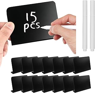 15 Stück Klein Schiefertafel zum Beschriften, Kunststoff Preisschilder mit 2 Stift, Mini Kreidet…