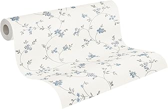 A.S. Création Maison Charme Vliestapete mit floralem Muster 0,53 x 10,05 m – Creme, Grau, Blau…