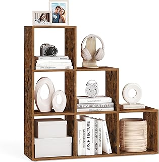 VASAGLE Bücherregal, Treppenregal, Trennwand, Aufbewahrungsmöbel, 6 Fächer, für Büro, Wohnzi…
