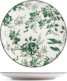 H&H Set mit 6 Margaret-Speisetellern aus Porzellan, 27 cm, grüne Dekoration, elegant und funktio…