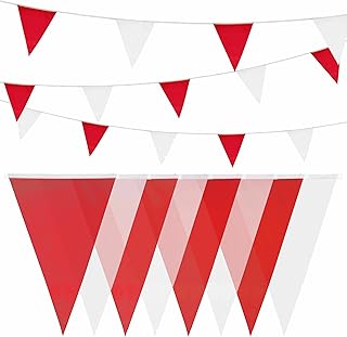 Heku Wimpelkette rot-weiß mit 20 Wimpeln I Wetterfest,10 Meter Lang I Große, Auffällige Wimpel…