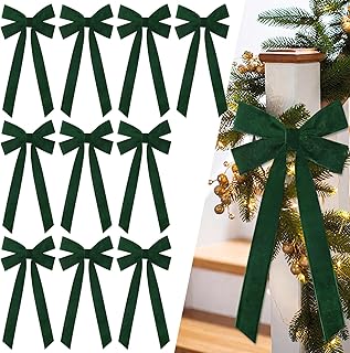 15 Stück Samt Weihnachtsschleifen, 15 x 33 cm Dunkelgrüne Weihnachtsbaum Schleifen Retro Samtsc…