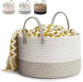 Wäschekorb für Decken 32L Geflochten Wäschesammler Baumwolle Seil Korb Faltbare Vielseitiger A…