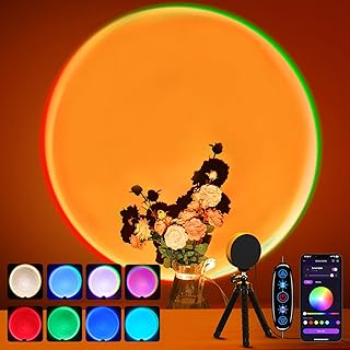 Sunset Lamp Projektor Mehrfarbige, Sonnenuntergang Lampe USB Anschluss, Schaltertaste und APP-Ste…
