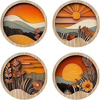 Boho Art Wanddeko – 4 Stück Holz Boho Wanddeko – Geometrisches Rustikale-Innendekor,Ausgestattet…