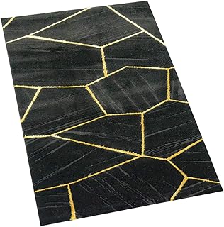 CARPETIA Teppich Wohnzimmer geometrisches Muster schwarz Gold Größe 60×110 cm