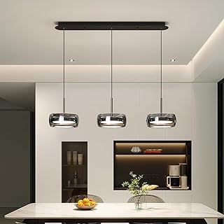 Moderne Kristall Glas Anhänger Küchenlampe LED Dimmbar Pendelleuchte Wohnzimmerlampe Esstisch H…