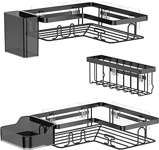 YEAUPE PRO Duschablage Ohne Bohren Ecke – 5-teiliges Badezimmer Regal Set mit 2 Eckregalen, Sei…