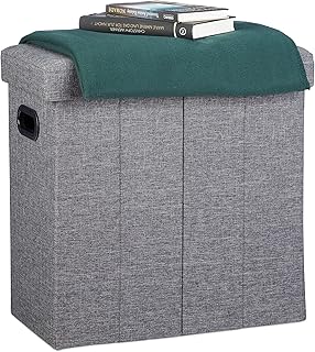 Relaxdays Faltbarer Sitzhocker, HxBxT: 49,5 x 46 x 25,5 cm, mit Stauraum, Griffe, Leinen, Polyest…