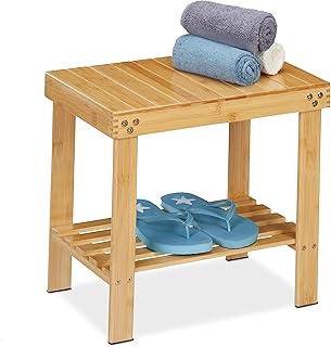 Relaxdays Badhocker aus Bambus, Sitzhocker mit extra Ablagefläche, HxBxT: 41,5 x 44 x 28 cm, Sta…
