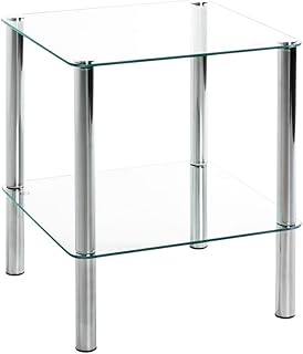 HAKU Möbel Beistelltisch Chrom, Metall, Sicherheitsglas – Maße: B 39 cm x H 47 cm x T 39 cm, St…