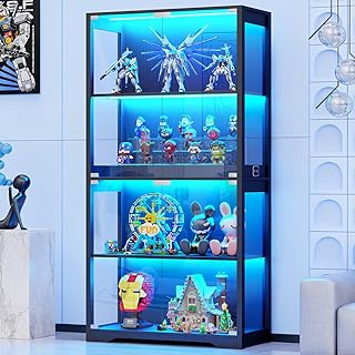 Vitrine mit LED Beleuchtung und Glastüren, Sammlervitrine, Vitrinenschrank mit Intelligente Sens…
