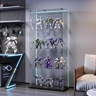 Glasvitrine Standvitrine,Glasvitrine Stehend mit Led,4 Lagen Glas Holz Glas Vitrine Vitrinenschra…