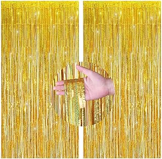 CC wonderland zone Silvester Gold Glitzer Lametta Vorhänge(1m x 2.5m),2 Stück Metallic Folienvo…